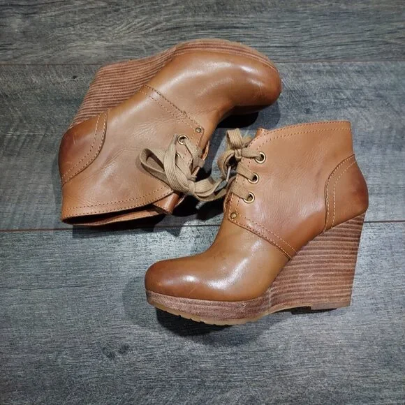 Lucky Brand Leather Norice Lace-Up Wedge Heels Ankle Boots Women's Size 7.5 - Picture 9 of 10